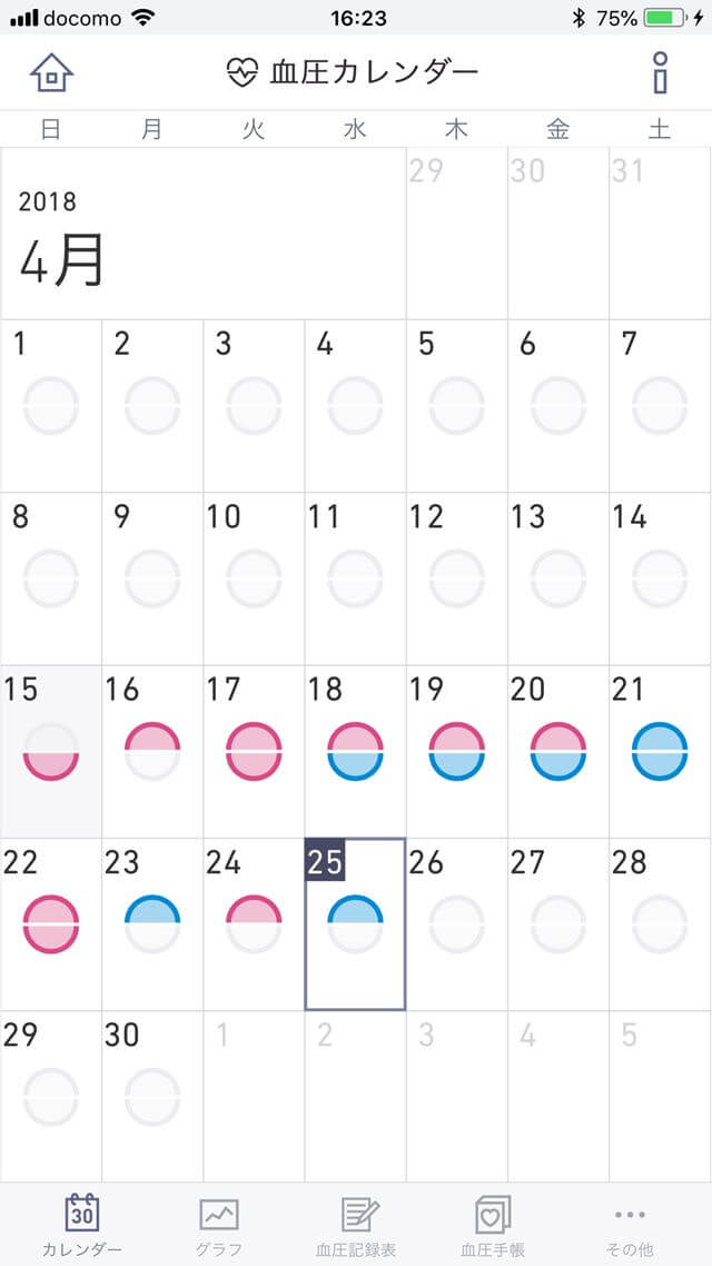 簡単血圧日記_履歴カレンダー