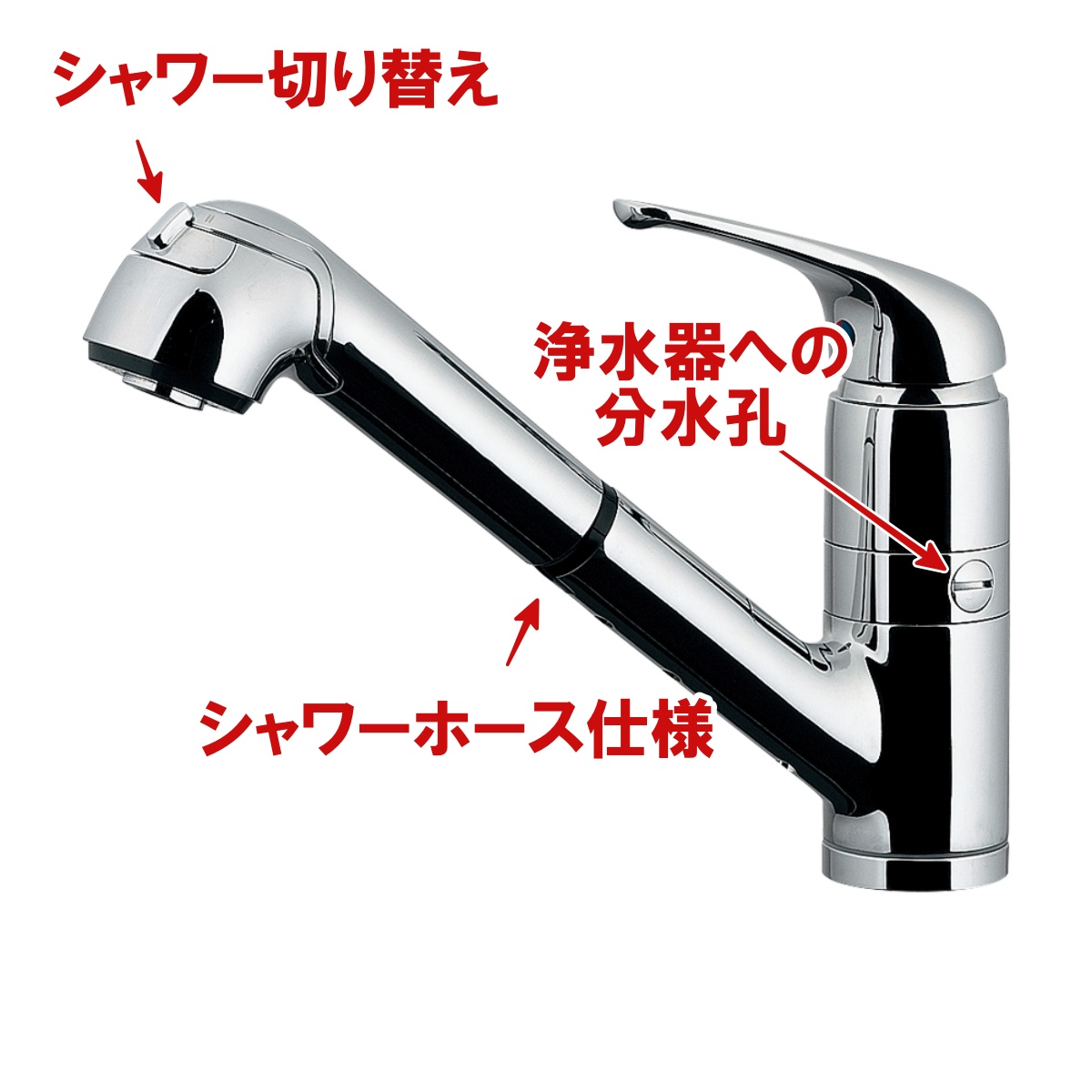 （カクダイ）シングルレバー引出し混合栓 分水孔つき